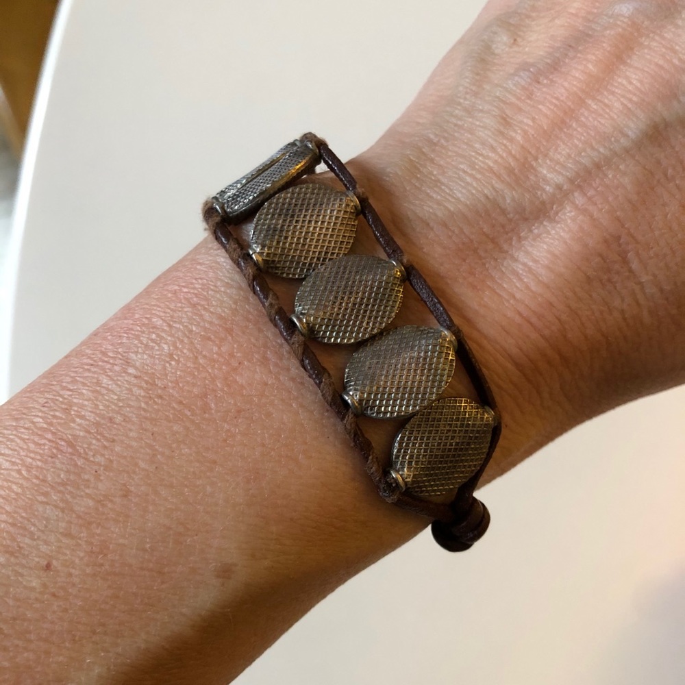 Leather and metal bead wrap bracelet